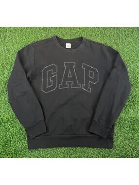 GAP Logo Fleece Crewneck Pullover Sweatshirt Black Tonal Mens Size XS